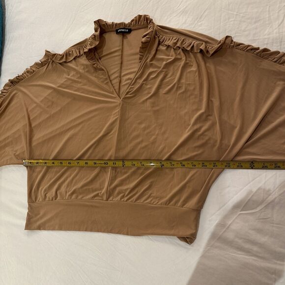 EXPRESS Rust Ruffle Accent Blouse Womens S Western V Neck Dolman Sleeve - Picture 8 of 10